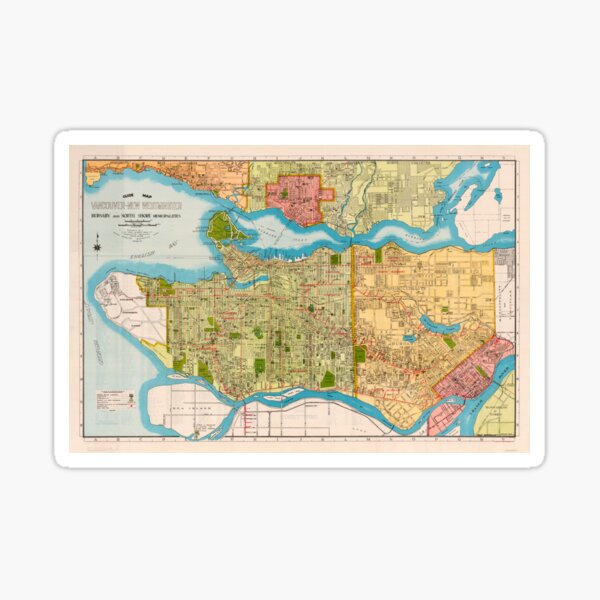 Guide map. Vancouver-New Westminster. Burnaby and North Shore municipalities (1935) Sticker