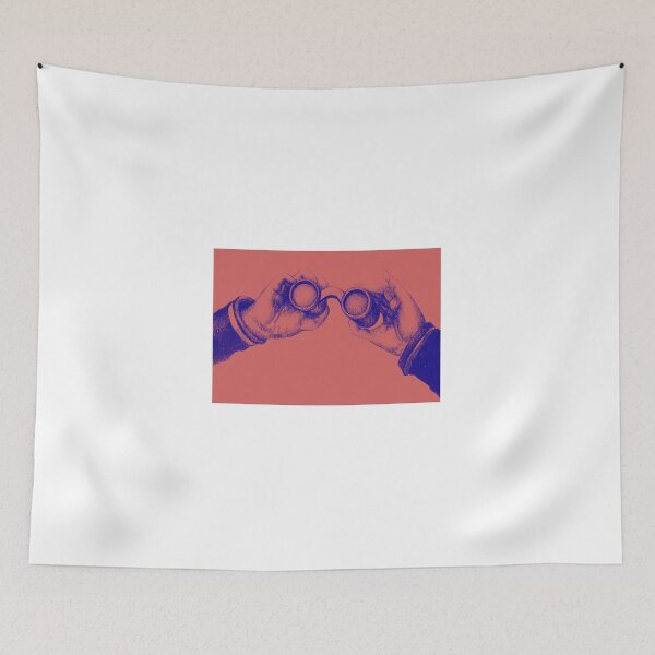Item preview, Colorful detailed drawing of hand holding binoculars. Illustration designed and sold by oanaunciuleanu.