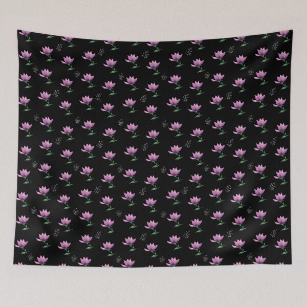 Item preview, Purple Flowers on Black Pattern designed and sold by ThePurpleFrog.