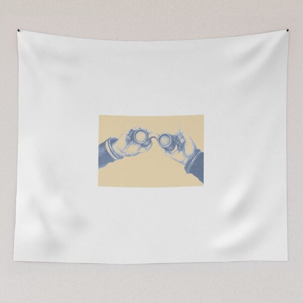 Item preview, Colorful detailed drawing of hand holding binoculars. Illustration designed and sold by oanaunciuleanu.