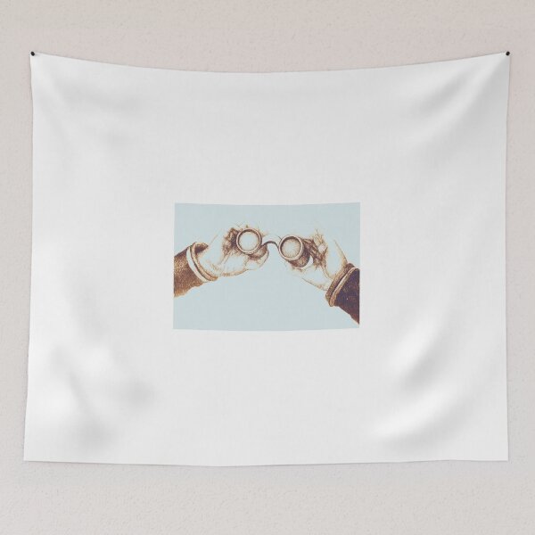Item preview, Colorful detailed drawing of hand holding binoculars. Illustration designed and sold by oanaunciuleanu.