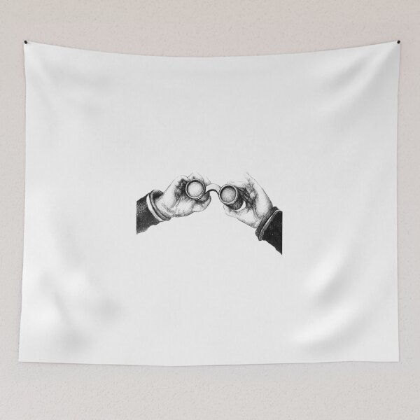 Item preview, Colorful detailed drawing of hand holding binoculars. Illustration designed and sold by oanaunciuleanu.