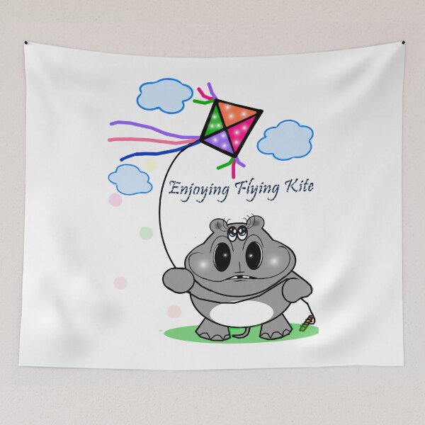 Item preview, Hippo  Enjoying Flying Kite designed and sold by Shirley cute art .