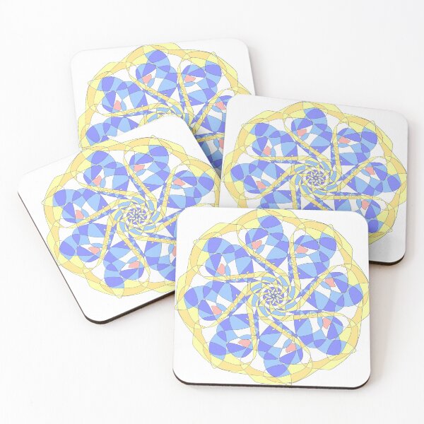 Item preview, Geometric pink flower, blue sky, golden ribbon  designed and sold by PaintingsByKF.