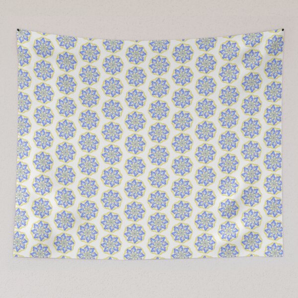 Item preview, Geometric pink flower, blue sky, golden ribbon  designed and sold by PaintingsByKF.