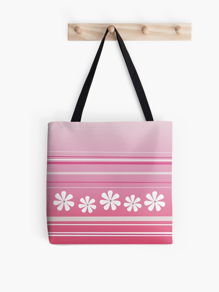 Thumbnail 1 of 2, Tote Bag, White Flowers Pink Lines designed and sold by CarlaBaremb.