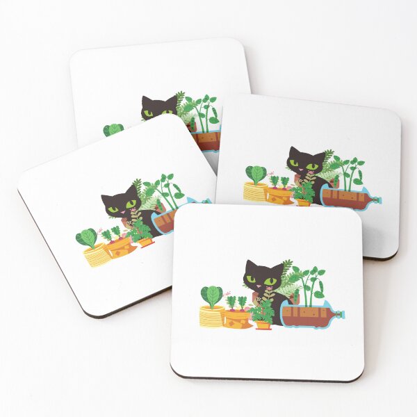 Item preview, Black cat behind flowers and plants designed and sold by theredsharp.