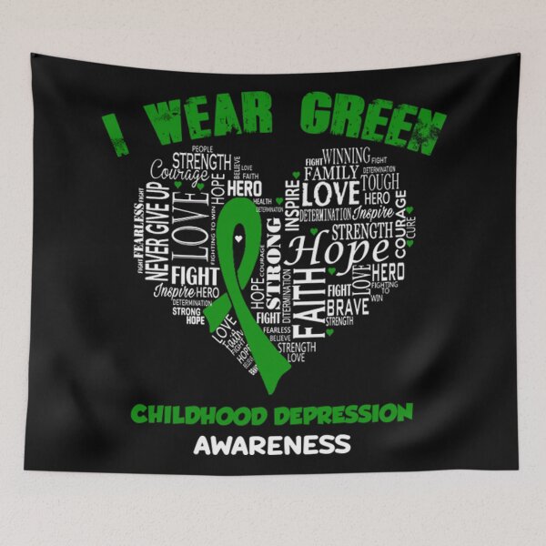 Item preview, I Wear Green For Childhood Depression Awareness Faith Hope Love - Heart Ribbon Awareness  designed and sold by Kristyan489.
