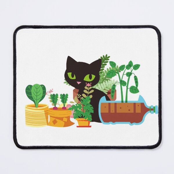 Item preview, Black cat behind flowers and plants designed and sold by theredsharp.