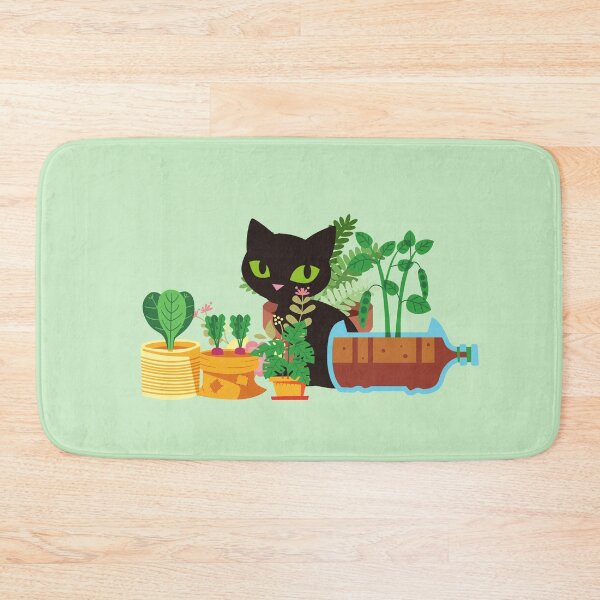 Item preview, Black cat behind flowers and plants designed and sold by theredsharp.
