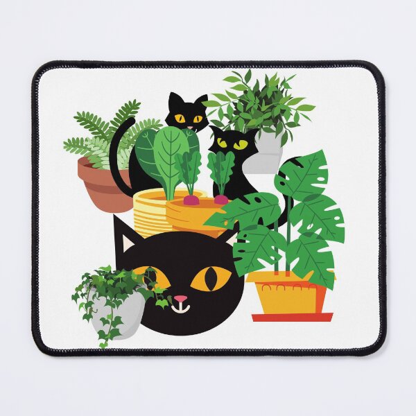 Item preview, Black cat behind flowers and plants designed and sold by theredsharp.