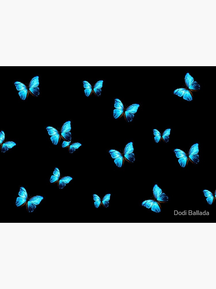 Supper Blue Butterflies On A Black Background Art Board Print By Timelessfancy Redbubble