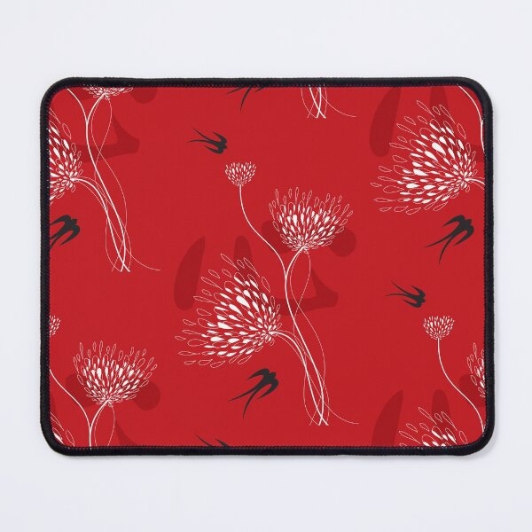 Item preview, Oriental Black Swallows With Chinese Calligraphy 'Xin' (Heart) and White Dandelion Flower Blooms On Red © fatfatin  designed and sold by fatfatin.