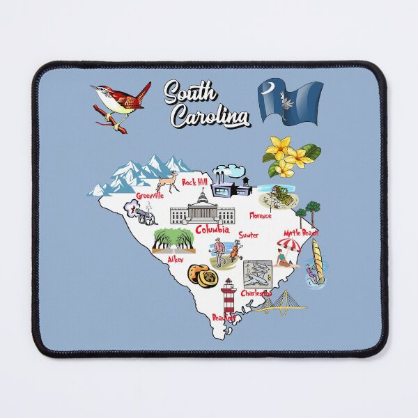 Item preview, illustrated Map of South Carolina state in US, major Cities and symbols  designed and sold by mashmosh.