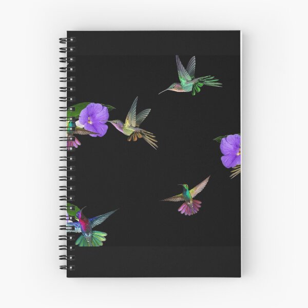 Item preview, Beautiful Hummingbirds and Flowers on a black background designed and sold by timelessfancy.