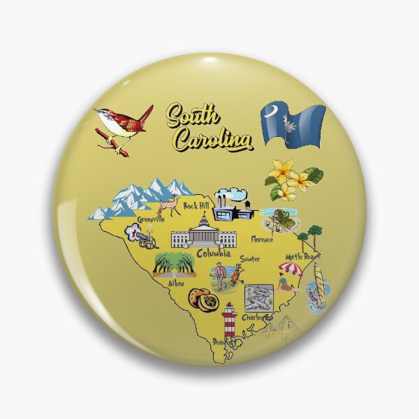 Item preview, Hand Drawn Illustration of South Carolina  state Map with Tourist Destinations, attractions, USA designed and sold by mashmosh.