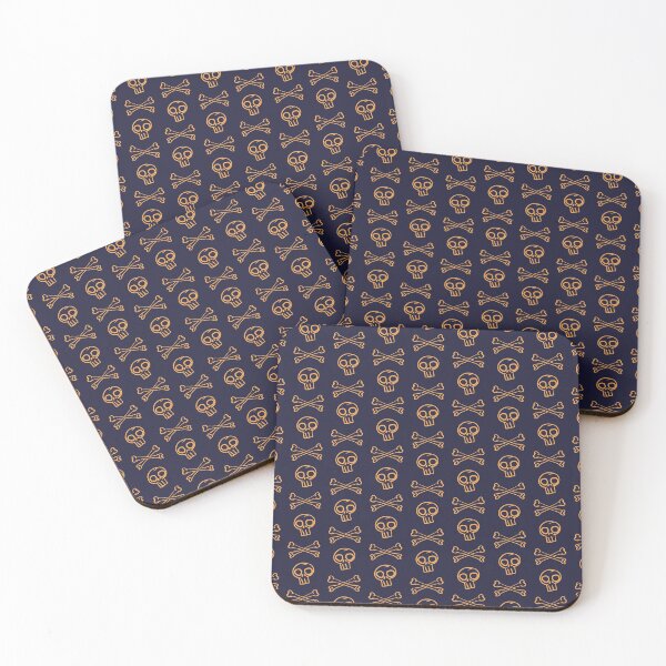 Item preview, Orange skulls, tibia bones. On navy blue background. designed and sold by Dotsby.