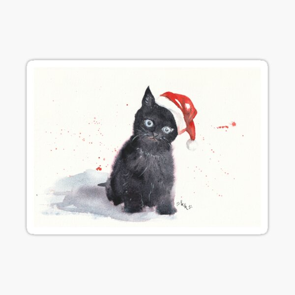 Christmas Kitty Cat Watercolour Painting Art Sticker
