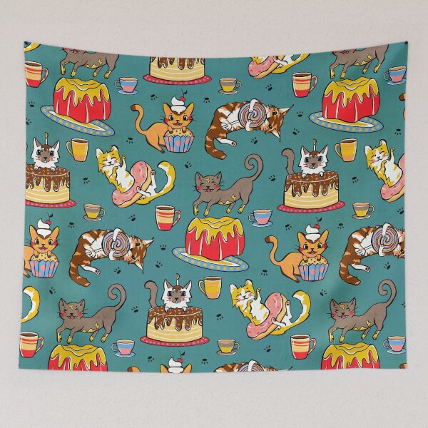 Item preview, Cats & Confectionary - Teal Blue  designed and sold by TigaTiga.