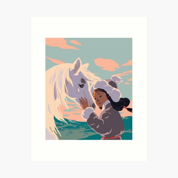 Mongolian girl and horse Art Print