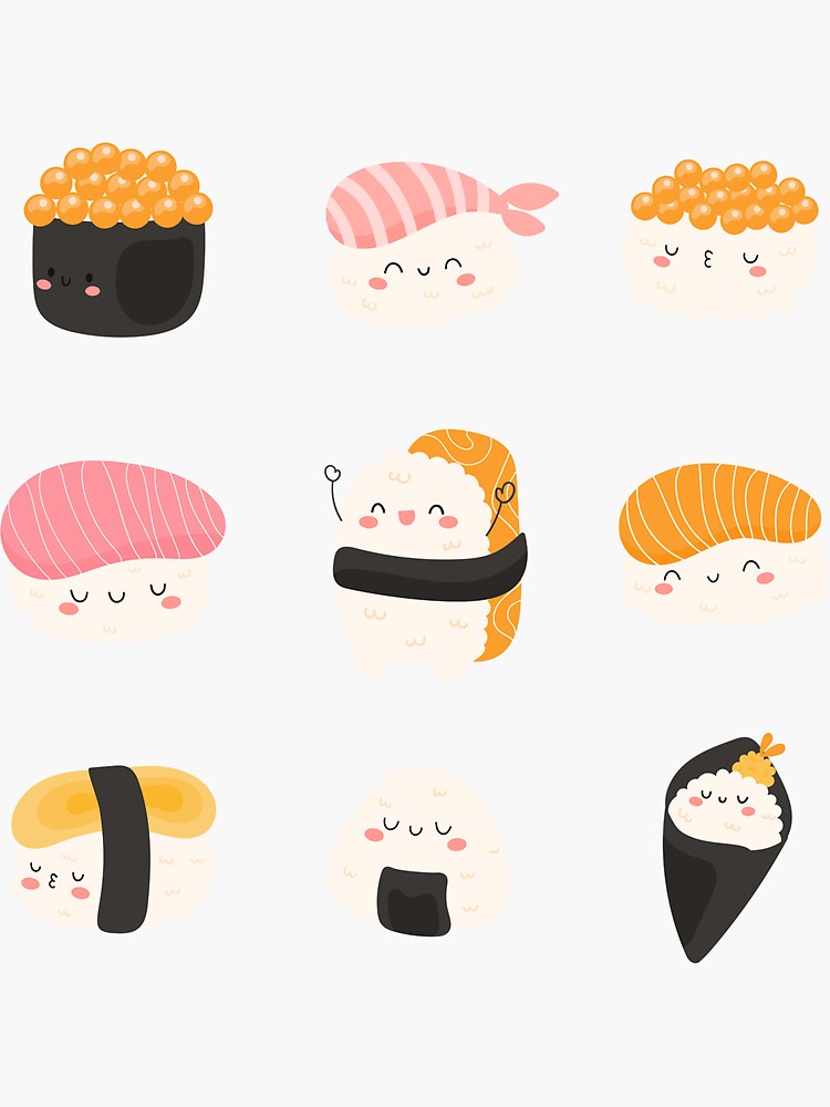 Kawaii Sushi Sticker Pack Sticker for Sale by ProjectX23