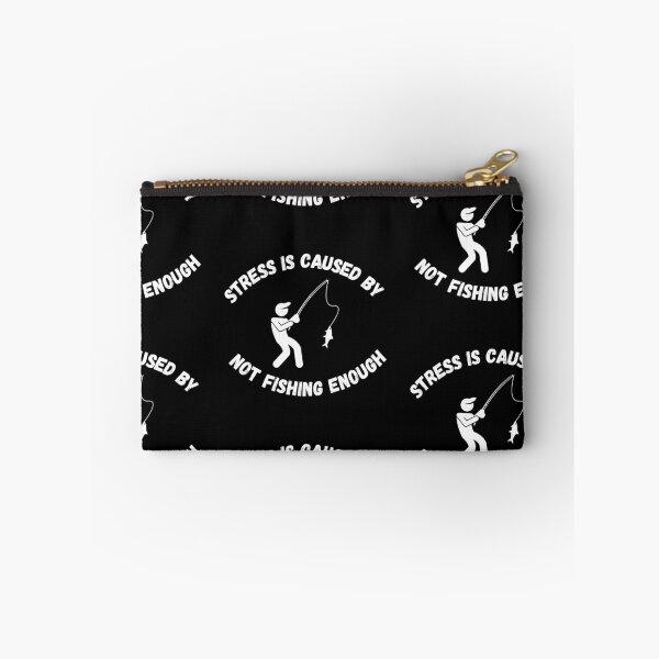 Item preview, Stress Is Caused By Not Fishing Enough Man Catching A Fish In Black designed and sold by LuckyKermit.