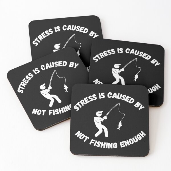 Item preview, Stress Is Caused By Not Fishing Enough Man Catching A Fish In Black designed and sold by LuckyKermit.