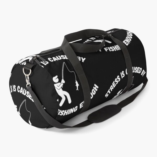 Item preview, Stress Is Caused By Not Fishing Enough Man Catching A Fish In Black designed and sold by LuckyKermit.