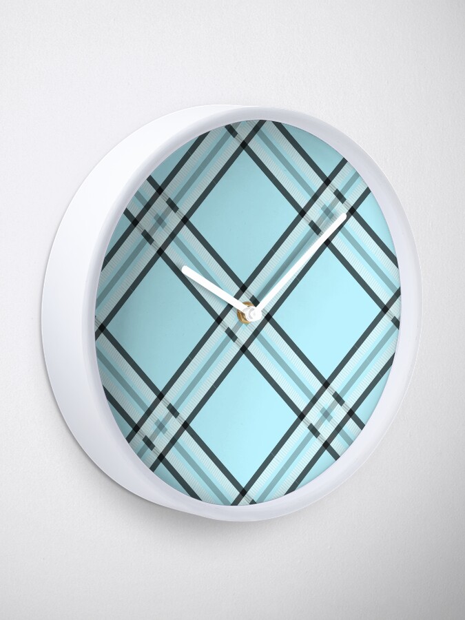 Thumbnail 2 of 4, Clock, Abstract Bright Blue Tartan Plaid designed and sold by Victoria Riabov.