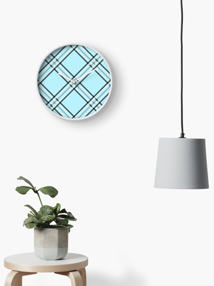 Thumbnail 1 of 4, Clock, Abstract Bright Blue Tartan Plaid designed and sold by Victoria Riabov.