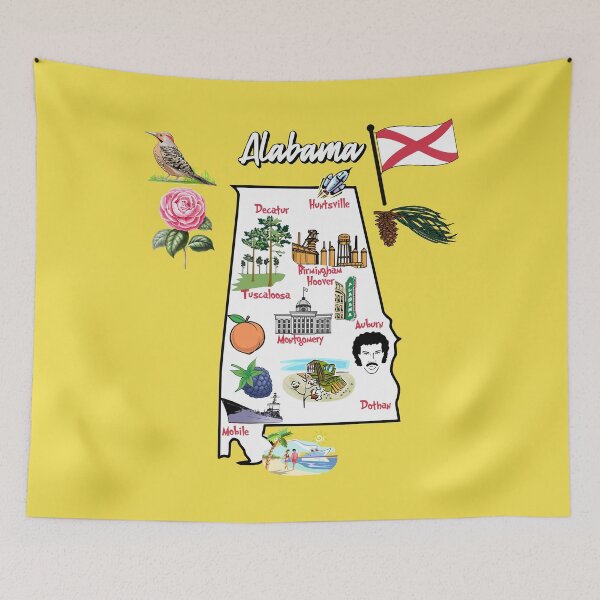 Item preview, illustrated Map of Alabama in US with major Cities, symbols and landmarks designed and sold by mashmosh.