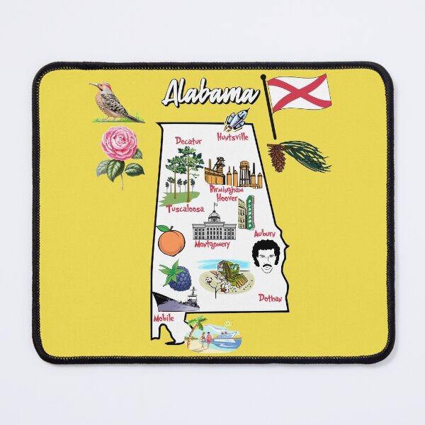 Item preview, illustrated Map of Alabama in US with major Cities, symbols and landmarks designed and sold by mashmosh.