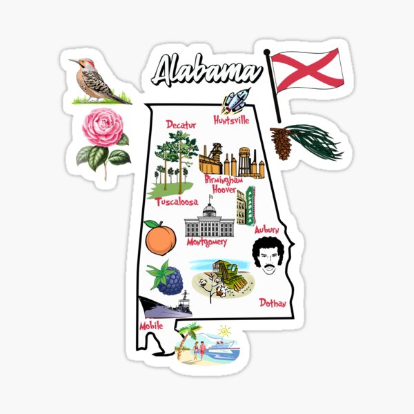 illustrated Map of Louisiana in US with major Cities, symbols and  attractions Sticker for Sale by mashmosh