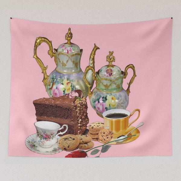 Item preview, CHOCOLATE CAKE PASTRIES ROSE TEA PARTY PINK ART  designed and sold by sharlesart.