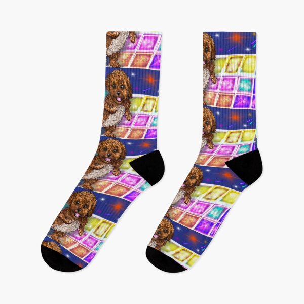 Item preview, Cavapoo Cavoodle puppy laughing and disco dancing- cute cavalier king charles spaniel designed and sold by Artonmytee.