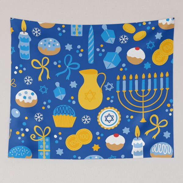 Item preview, Hanukkah Symbols And Sweet Treats Blue Yellow Pattern designed and sold by DEC02.