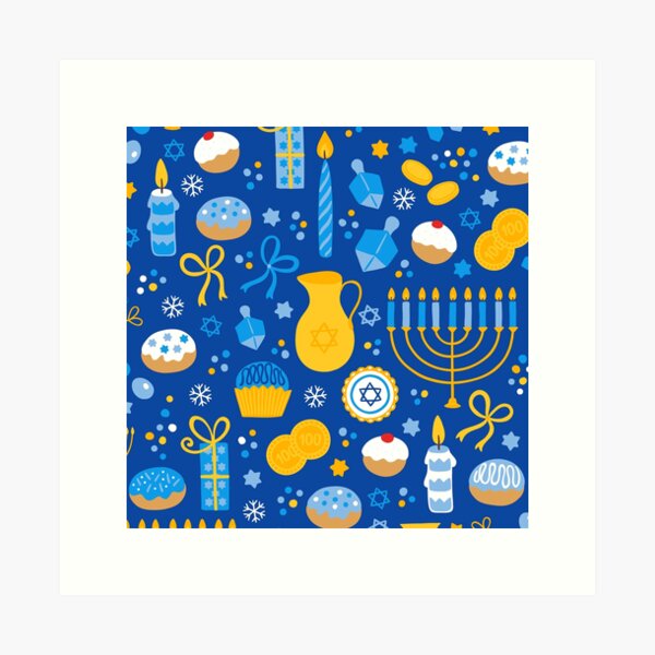 Item preview, Hanukkah Symbols And Sweet Treats Blue Yellow Pattern designed and sold by DEC02.