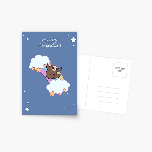 Happy Birthday Rainbow Cloud Sloth Postcard
