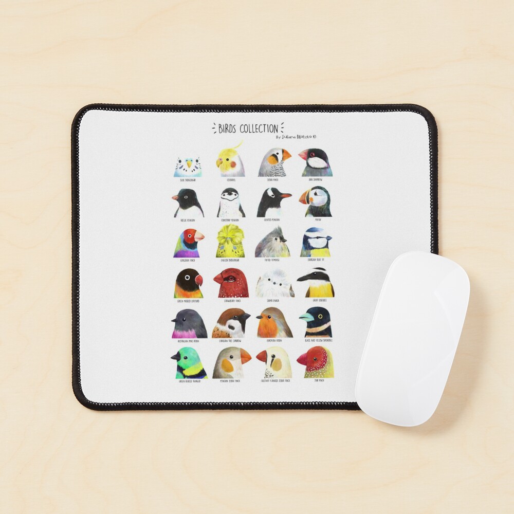 Birds Collection - version with letters in black Mouse Pad