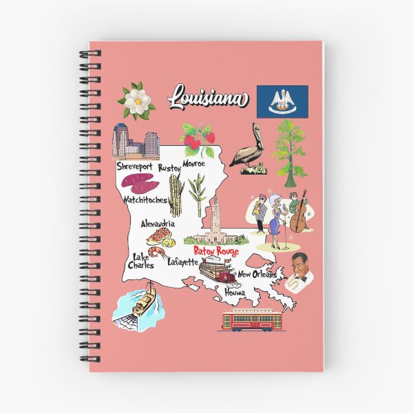 Item preview, illustrated Map of Louisiana in US with major Cities, symbols and attractions designed and sold by mashmosh.
