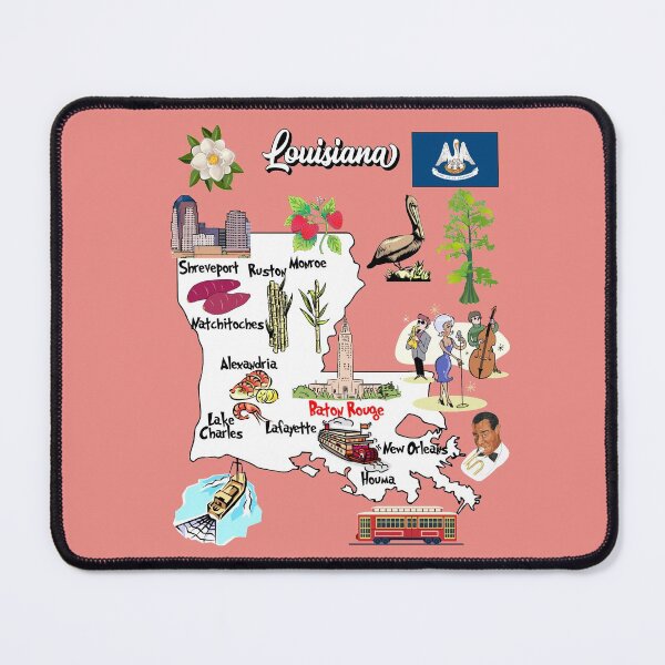 Item preview, illustrated Map of Louisiana in US with major Cities, symbols and attractions designed and sold by mashmosh.