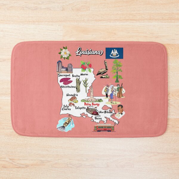 Item preview, illustrated Map of Louisiana in US with major Cities, symbols and attractions designed and sold by mashmosh.