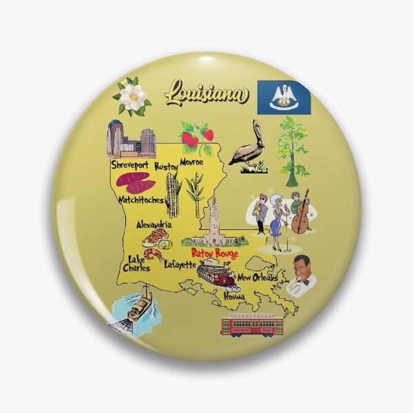 Item preview, Hand Drawn Illustration of Louisiana state Map with Tourist Destinations and landmarks designed and sold by mashmosh.