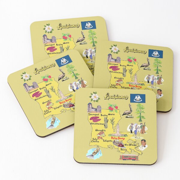 Item preview, Hand Drawn Illustration of Louisiana state Map with Tourist Destinations and landmarks designed and sold by mashmosh.