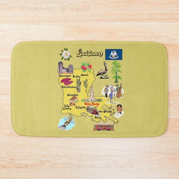 Item preview, Hand Drawn Illustration of Louisiana state Map with Tourist Destinations and landmarks designed and sold by mashmosh.