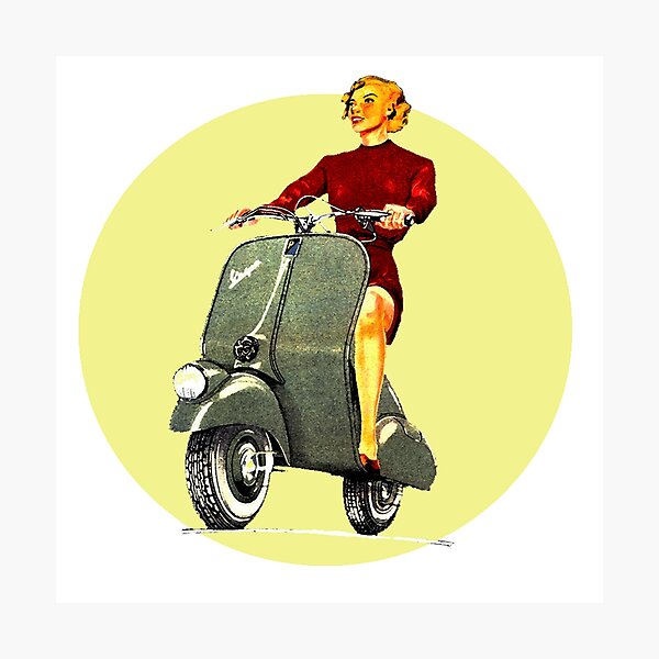 "classic pin up girl riding vespa scooter" Photographic Print for Sale