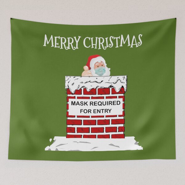 Item preview, Santa Claus going down a chimney on Christmas - Face mask required for entry designed and sold by MugsAndDuds.