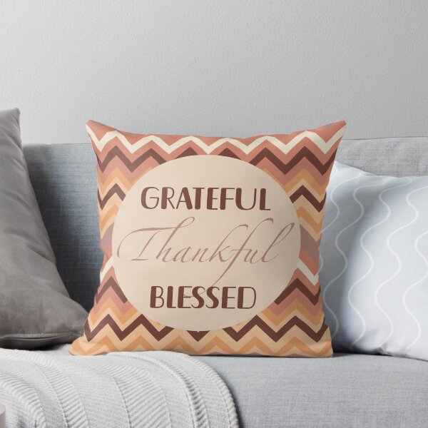 Item preview, Throw Pillow \ Cushion  - Grateful Thankful Blessed - Chevron designed and sold by Alima Designs.