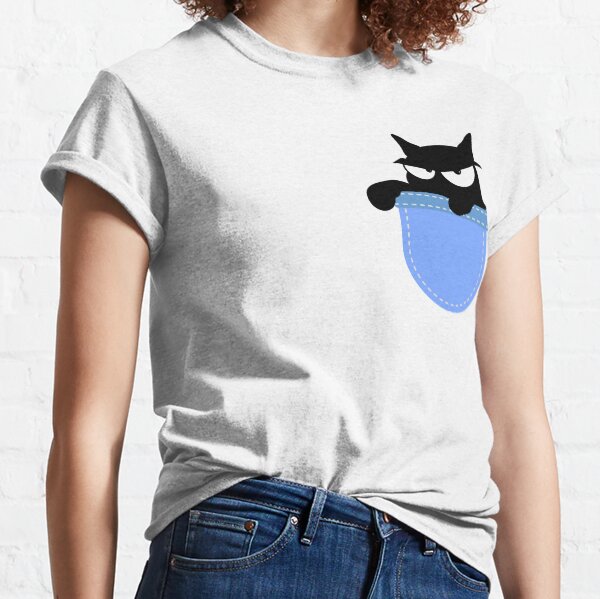 pocket tee with cat flipping off