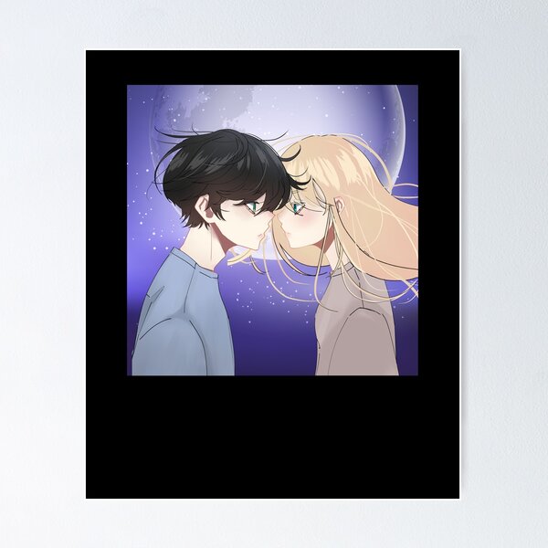 Anime Boys Kissing - LGBT+ Love with a Rainbow Background Poster